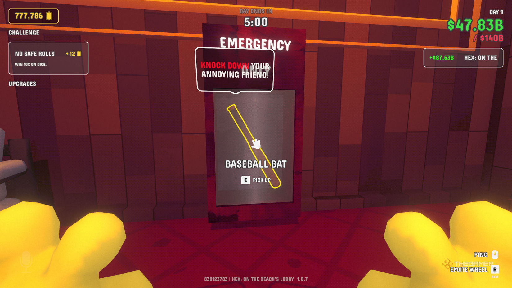 Emergency baseball bat case with pickup prompt