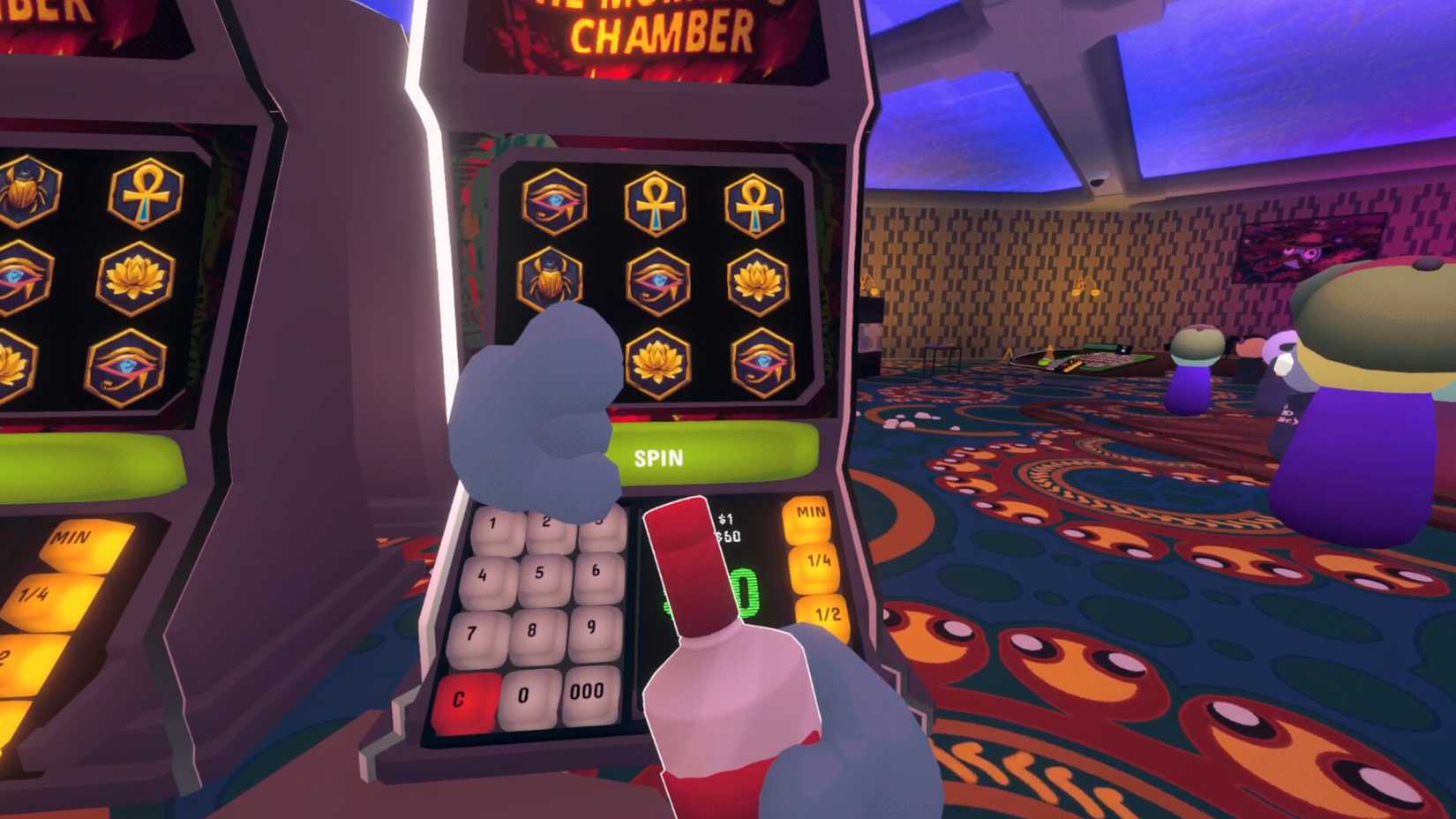 Casino floor with multiple players at different gaming tables